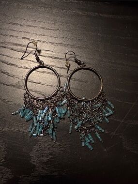 Silver and Teal Bead Earrings - Women Jewelry
